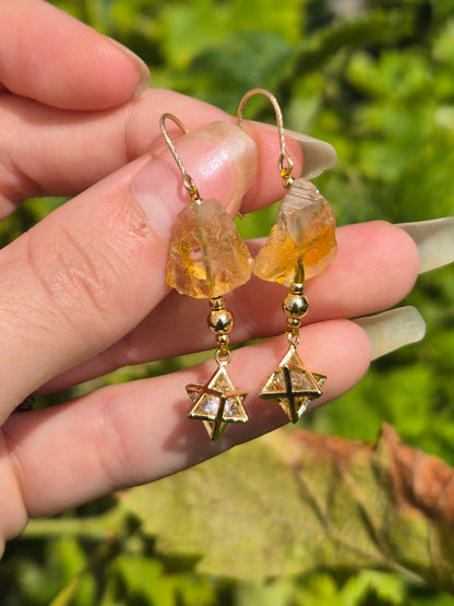 Citrine Starlight - Earings - Gold filled & plated, Cubic Zirconia